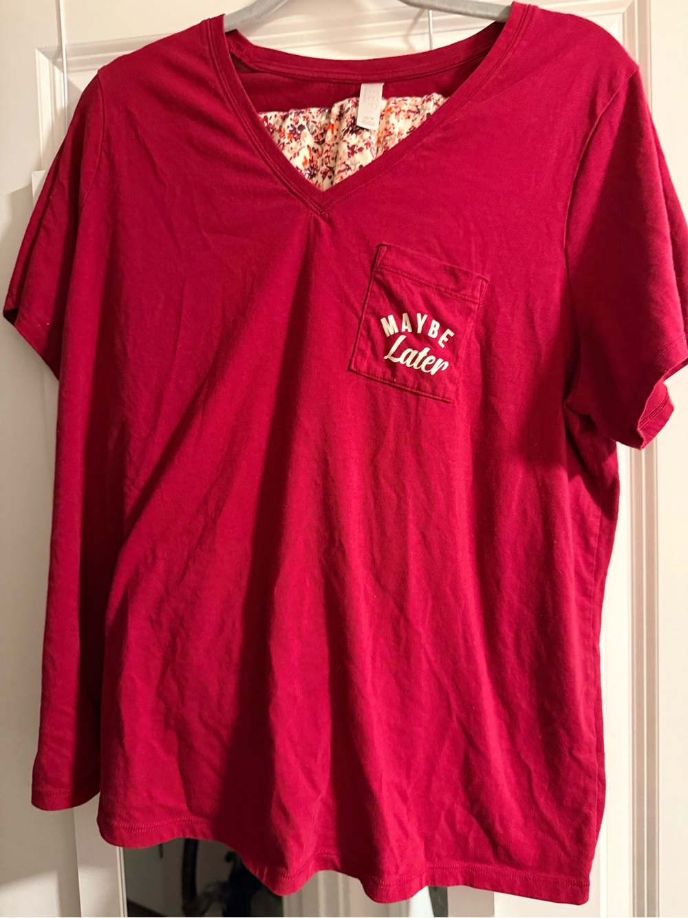Cacique Hot Pink 'Maybe Later' Pocket V-Neck Tee